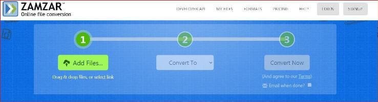 Add any file on Zamzar online file conversion.