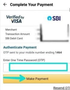 Enter OTP and make payment