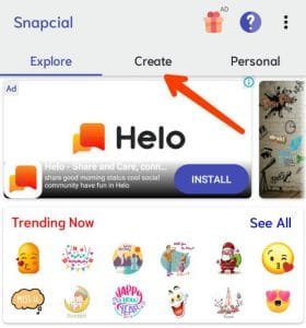 Create tab on WAStickerApp