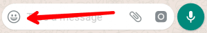 Whatsapp message box red arrow point on emoji