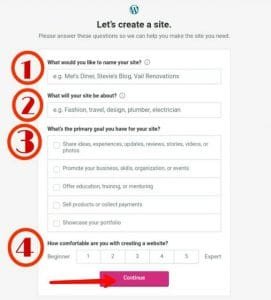 create a site fill your blog details