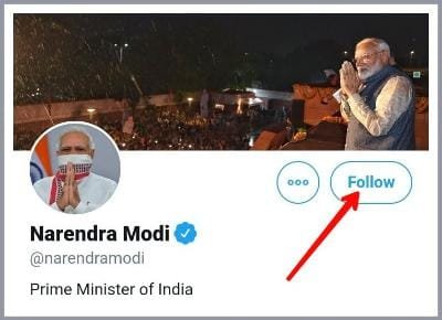 Red arrow point on follow button.