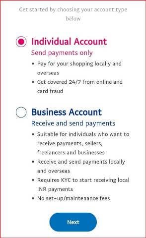 choose paypal account type