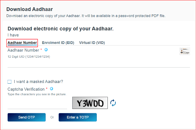Download aadhaar card using aadhaar number