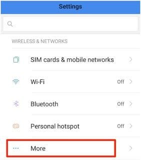 in android setting tap on more