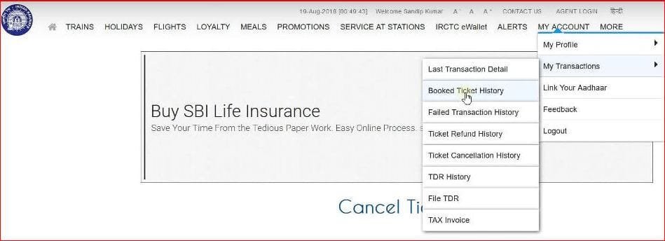 IRCTC Ticket Cancellation process.