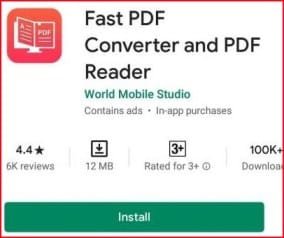 Install Fast PDF Converter Android App from Play Store.