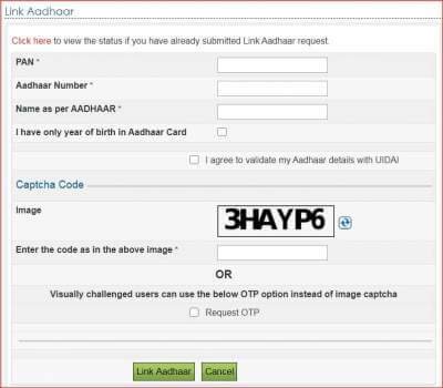 link aadhar to pan form