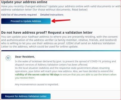 proceed to update aadhaar card address.