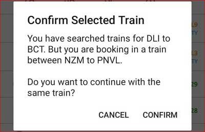 Confirm Selected Train.