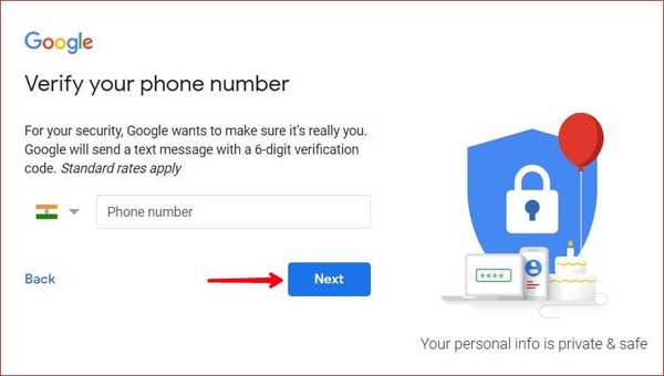 Enter Phone Number for Verification.