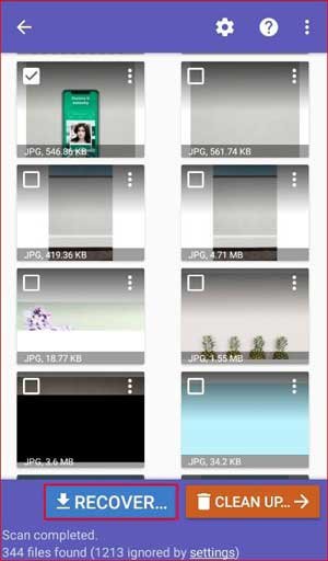 Select deleted photo to recover