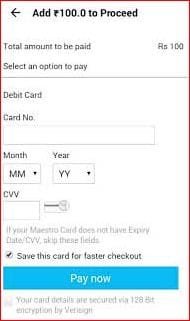 Select an option to pay
