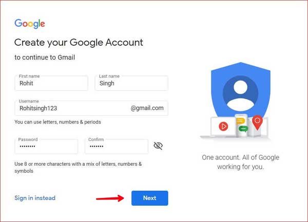 Sign-up form create name, username and password.