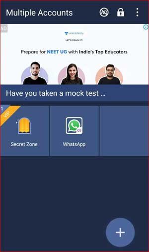 Multiple accounts app home page with Whatsapp clone app