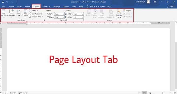 Page Layout Tab in MS Word