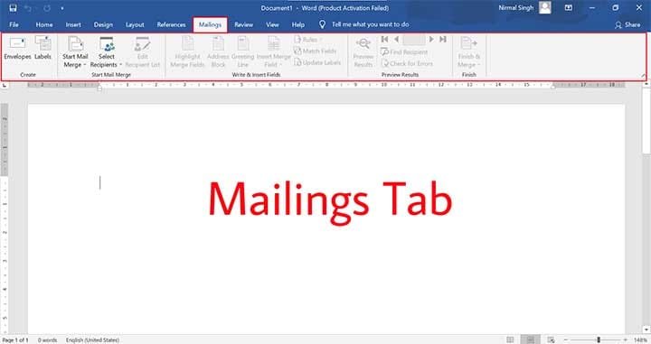 Mailings Tab in MS Word in Hindi