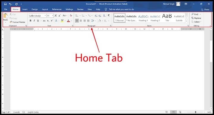 ms word home tab