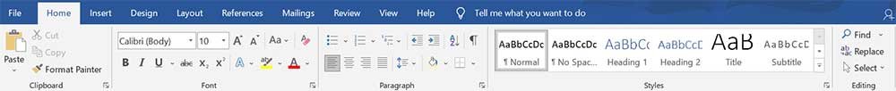 MS Word Home Tab Image