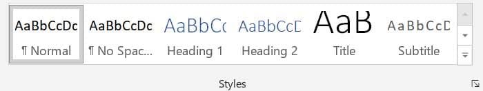 Styles Group in Home Tab