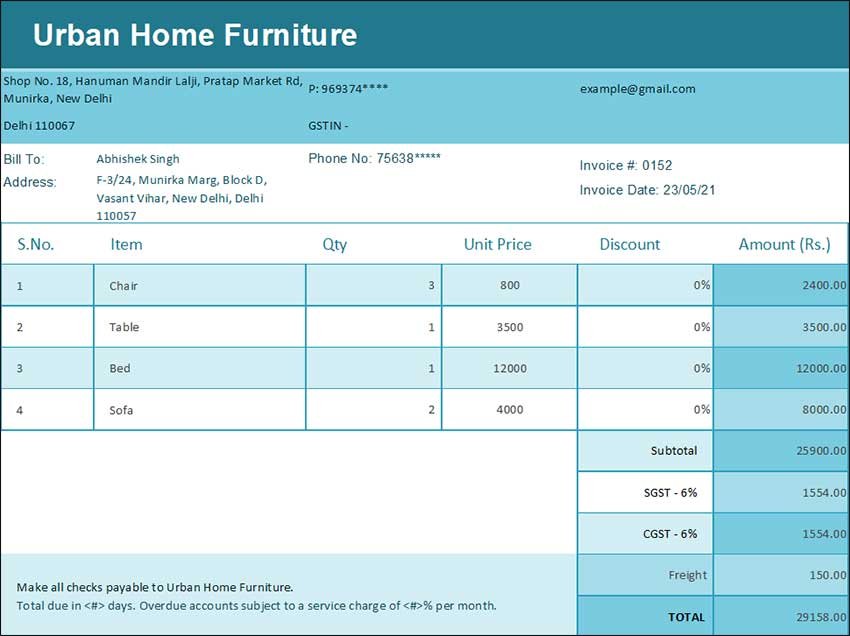 excel me bill kaise banaye step4