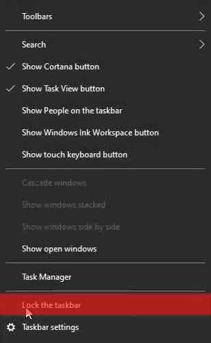 lock the taskbar