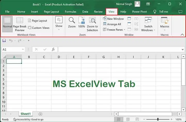 MS Excel View Tab in Hindi