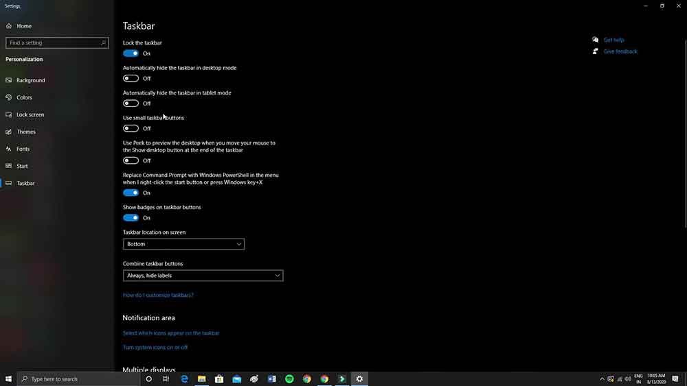 Taskbar Settings Page