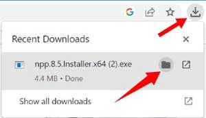 show downloaded file in folder