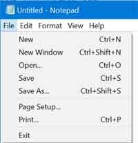 Notepad File Menu in Hindi