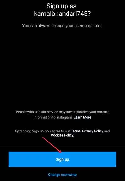 Create Instagram ID from Mobile Step6