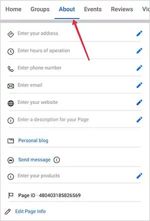 add Facebook page basic about details